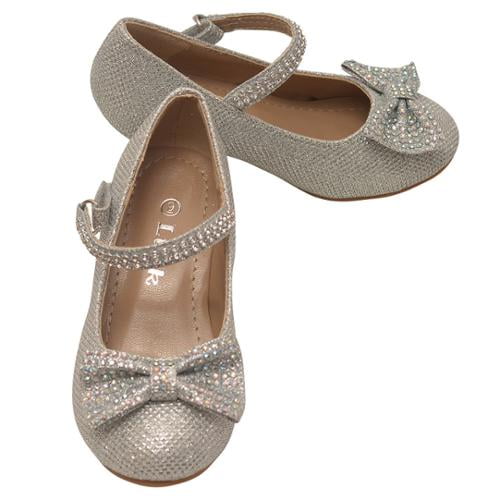 Silver Blink Rhinestones Slip on Girls Party Dressy Kitten Heels Youth Size 13